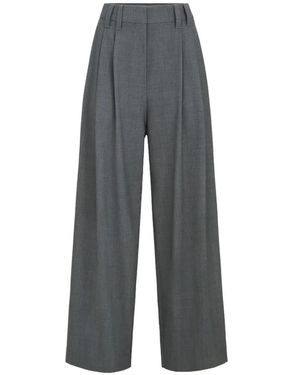 Brunello Cucinelli Tropical Luxury Wool Tailored Trousers With Monili - Grey