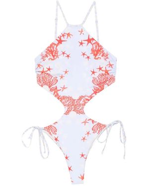 Mazzei Cut-Out Starfish-Print Swimsuit - White
