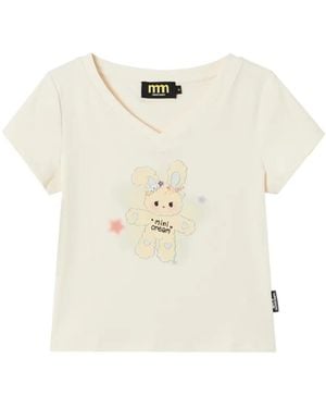 Mini Cream Graphic-Print V-Neck T-Shirt - White