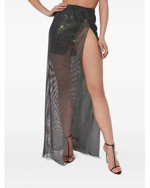 Santa Brands Crystal-Embellished Slit Maxi Skirt - Black