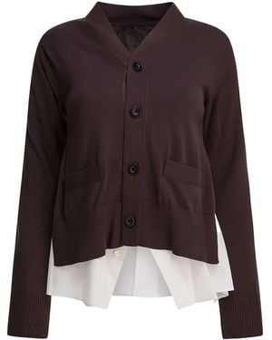 Sacai Poplin Knit Cardigan - Brown