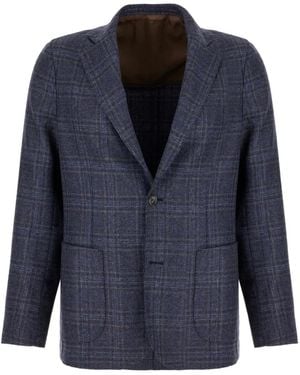 Barba Napoli Geruite Blazer - Blauw