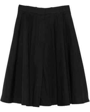 Nude Pleated A-Line Midi Skirt - Black