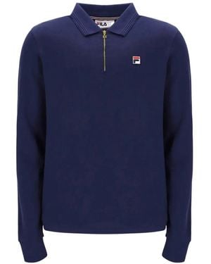 Fila Emilian Zip-Fastening Long-Sleeve Polo Shirt - Blue