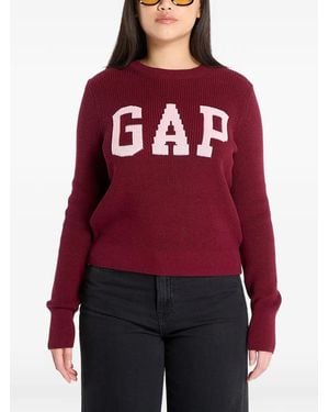 Gap Intarsia-Logo Ribbed-Knit Sweater - Red