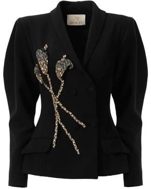 ARAFTU Embellished Double-Breasted Blazer - Black