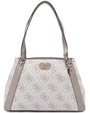 Guess Karnilla Monogram-pattern Leather Tote Bag - White