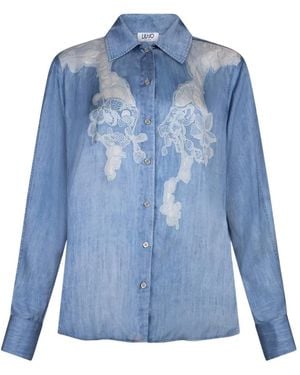 Liu Jo Denim And Lace Print Shirt - Blue