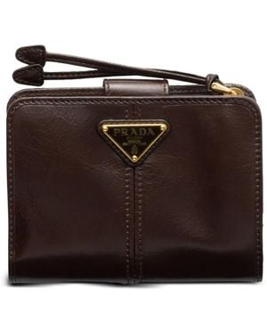 Prada Triangle-Logo Leather Wallet - Brown