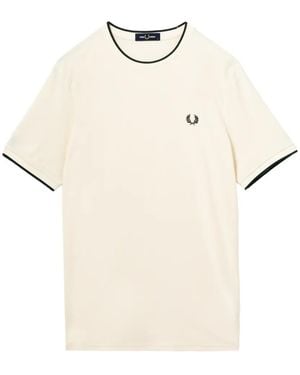 Fred Perry Logo-Embroidered Crew Neck T-Shirt - Natural
