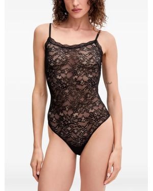 Guess Lace-Overlay Bodysuit - Black
