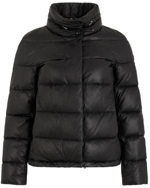 Moorer High-Neck Padded Leather Jacket - Black