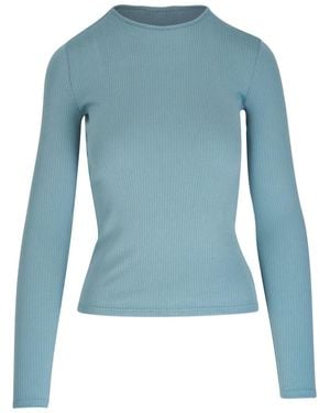 Vince Ribbed-Knit Cotton T-Shirt - Blue