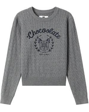 Chocoolate Cable-Knit Embroidered Jumper - Grey