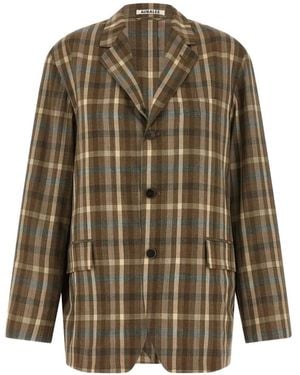 AURALEE Check-Pattern Wool Blazer - Brown
