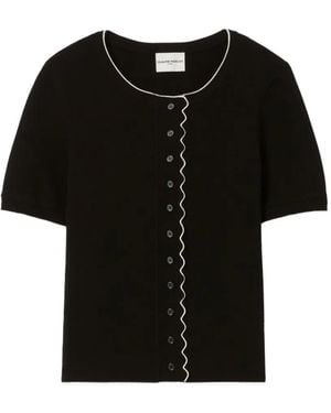Claudie Pierlot Buttoned Wavy-Trim Cardigan - Black
