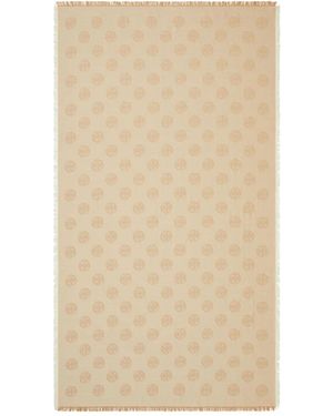 Tory Burch Medallion Logo Oblong Scarf - Natural
