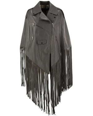 Lou Andrea Fringe-Trimmed Leather Jacket - Grey