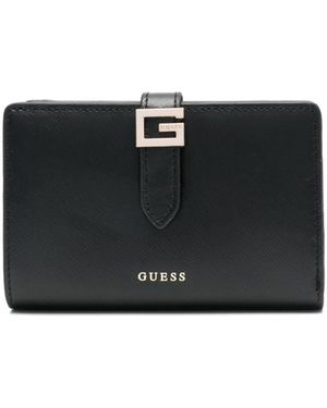 Guess Leather Logo Lettering Zip Wallet - Black