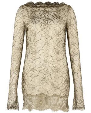 Roberto Cavalli Lace-Embroidered Semi-Sheer Mini Dress - Natural