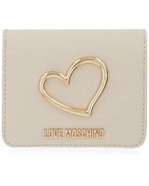 Love Moschino Heart-Plaque Logo-Lettering Wallet - Natural
