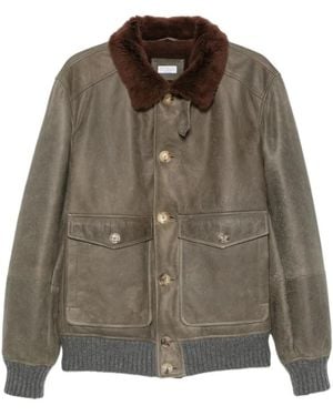 Brunello Cucinelli Shearling-Trim Button-Up Jacket - Brown