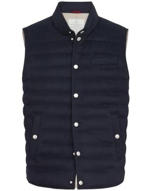 Brunello Cucinelli Lightweight Cashmere Flannel Down Vest - Blue