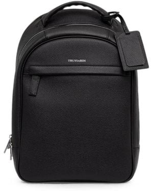 Trussardi Logo-Print Pebbled Backpack - Black