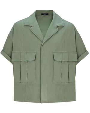 Balmain Utility-Pockets Short-Sleeve Shirt - Green