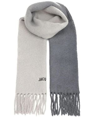 Jacquemus The Moisson Logo-Embroidered Fringed Scarf - Gray