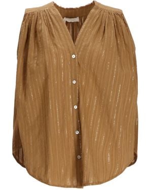 Devotion Iris Metallic-Striped Cotton Blouse - Brown