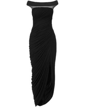 Chats by C.Dam Indira Off-Shoulder Draped Midi Dress - Black