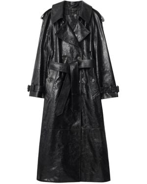 Burberry Belted Leather Trench Coat - Black