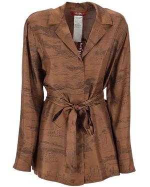 Max Mara Landscape-Print Belted Shirt - Brown