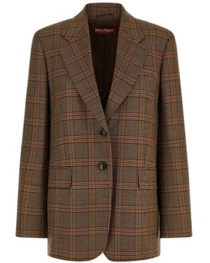 Max Mara Mstalca Check-Pattern Wool Blazer - Brown