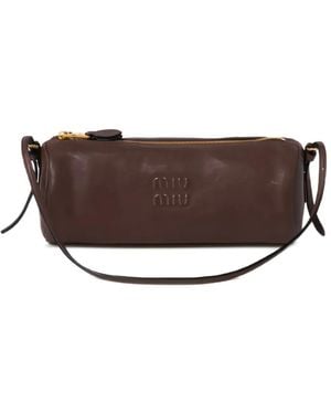 Miu Miu Logo-Embossed Leather Pouch - Brown