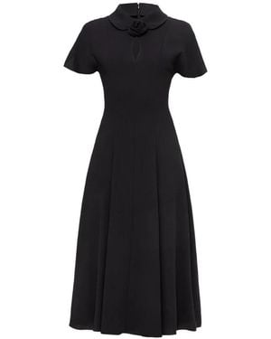 Nissa Floral-Detail Midi Dress - Black