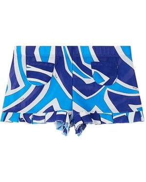 PUCCI Labirinto Iride-Print Ruffled Shorts - Blue