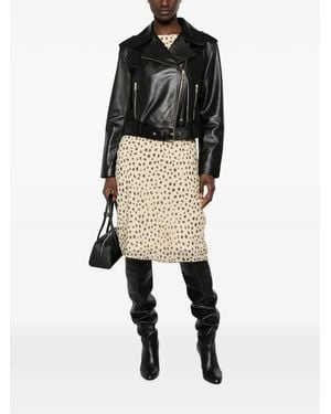 ADRIANNA FERETTI Belted Leather Biker Jacket - Black
