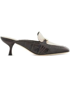 Ferragamo Mules Con Effetto Coccodrillo - Neutro