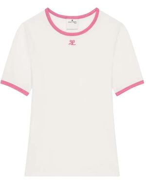 Courreges Logo-Embroidered Contrast-Trim T-Shirt - White