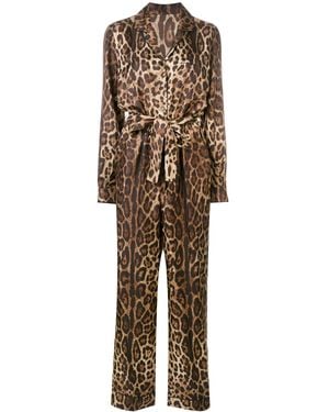 Dolce & Gabbana Leopard-Print Silk Pajama Jumpsuit - Brown
