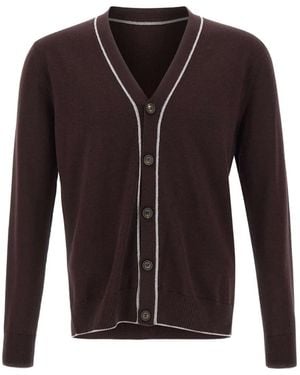 Eleventy Piping-Detail Ribbed-Trim Cardigan - Brown