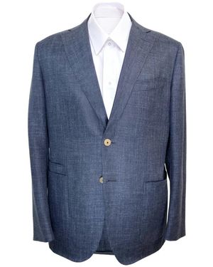 Luciano Barbera Veste En Lin À Revers Crantés - Blue