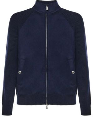 Eleventy Ribbed-Panels Zip Jacket - Blue