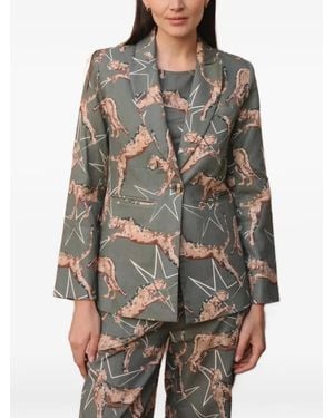 Las Sureñas Leopard-Print Star-Print Blazer - Grey
