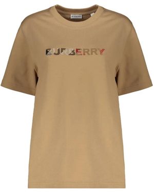 Burberry Logo-Embroidered T-Shirt - Natural