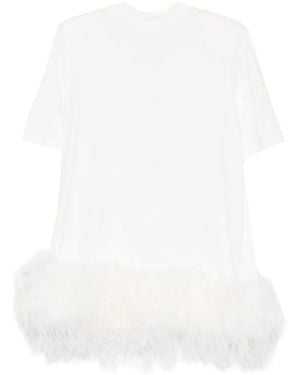 The Attico Robe Courte Bordée De Plumes - Blanc