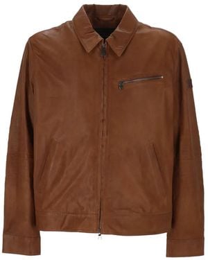 Peuterey Zip Leather Jacket - Brown