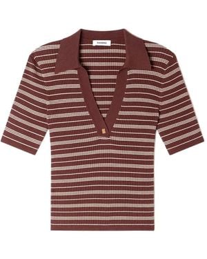 Sandro Striped V-Neck T-Shirt - Brown
